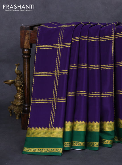 Pure mysore silk saree blue and green with allover zari checked pattern and rettapet zari woven border