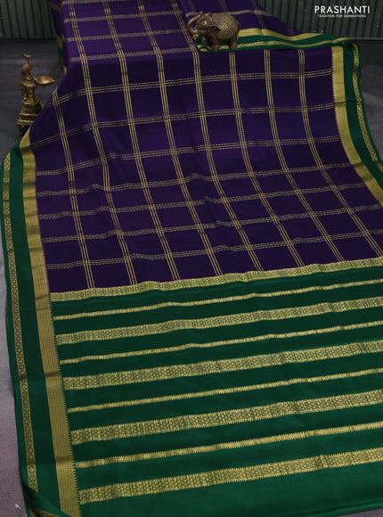 Pure mysore silk saree blue and green with allover zari checked pattern and rettapet zari woven border