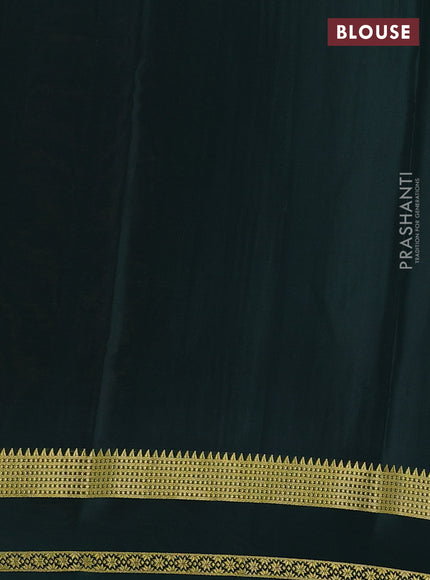 Pure mysore silk saree blue and green with allover zari checked pattern and rettapet zari woven border