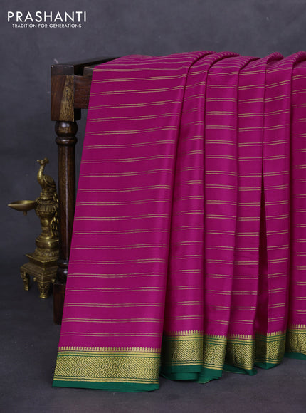 Pure mysore silk saree pink and green with allover stripes pattern and zari woven border