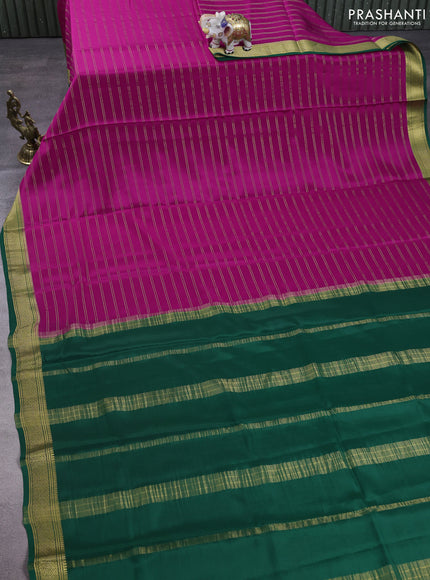 Pure mysore silk saree pink and green with allover stripes pattern and zari woven border