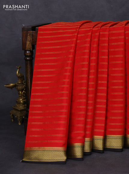 Pure mysore silk saree red and black with allover zari weaves and zari woven border