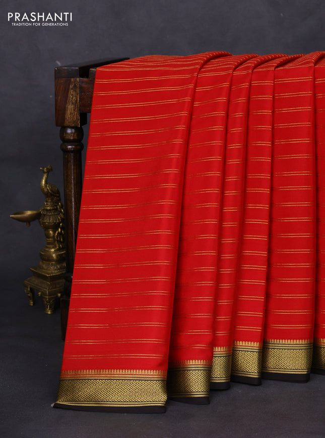 Pure mysore silk saree red and black with allover zari weaves and zari woven border