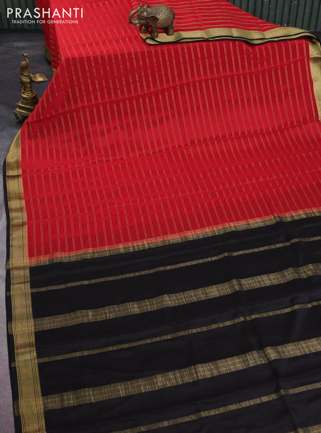 Pure mysore silk saree red and black with allover zari weaves and zari woven border