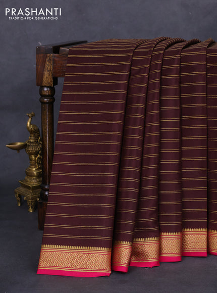 Pure mysore silk saree brown and pink with allover zari weaves and zari woven border
