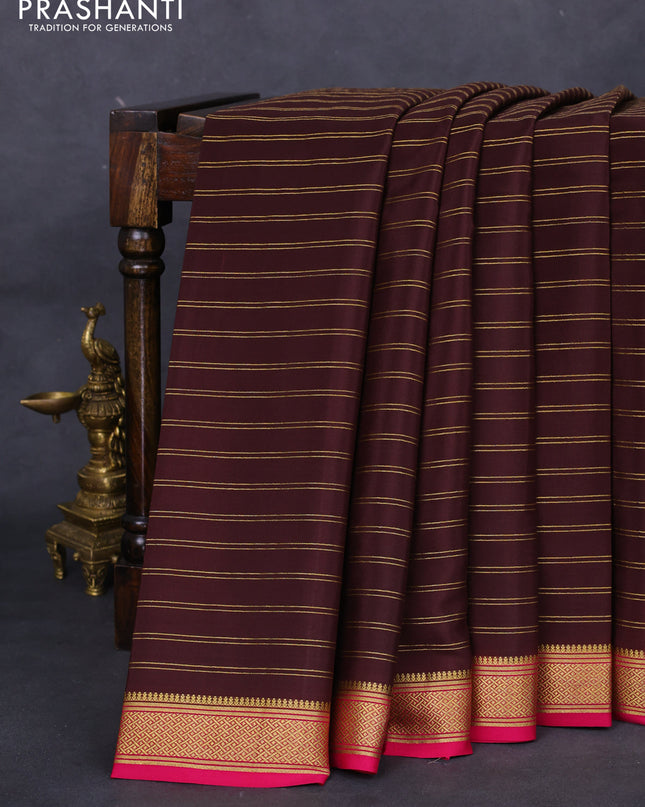 Pure mysore silk saree brown and pink with allover zari weaves and zari woven border