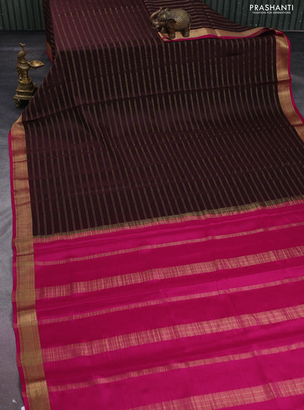Pure mysore silk saree brown and pink with allover zari weaves and zari woven border