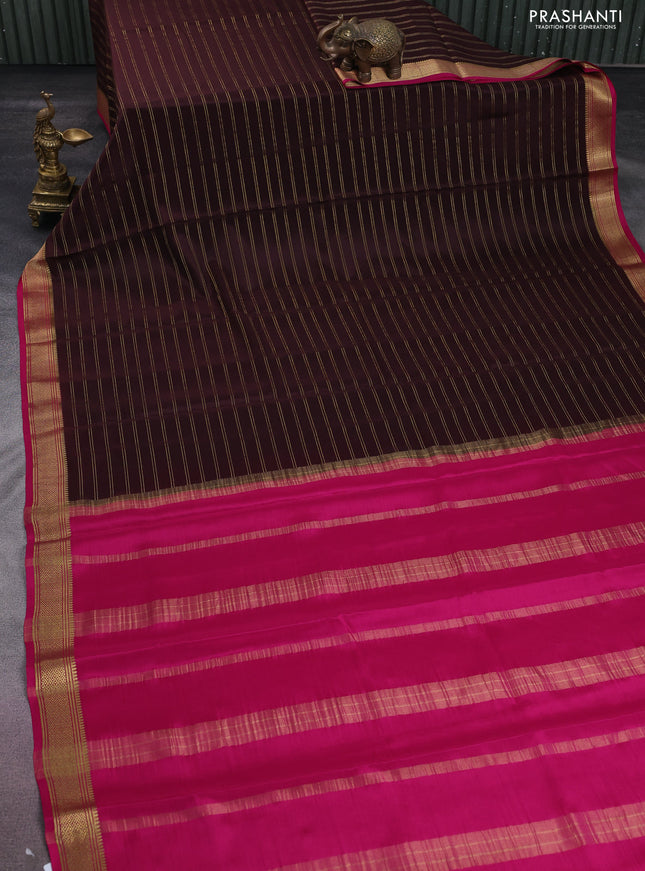 Pure mysore silk saree brown and pink with allover zari weaves and zari woven border
