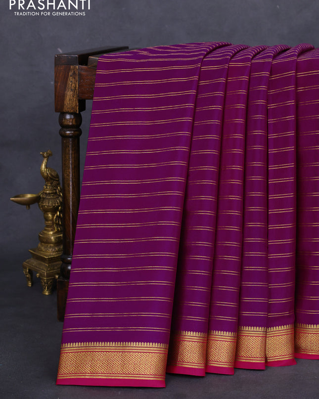 Pure mysore silk saree purple and pink with allover zari weaves and zari woven border