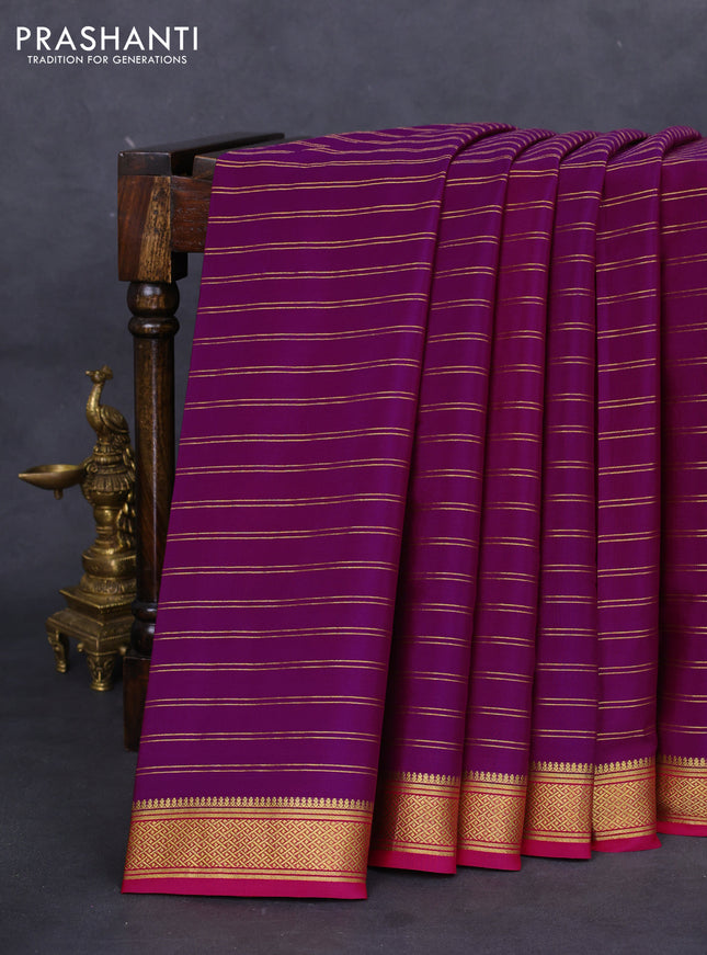 Pure mysore silk saree purple and pink with allover zari weaves and zari woven border