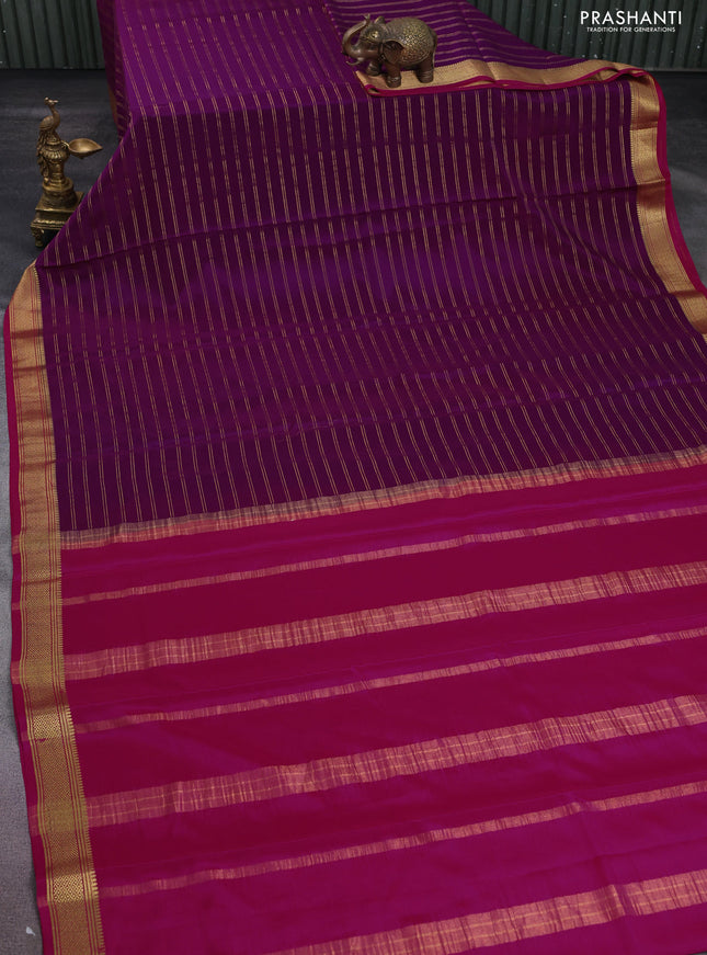 Pure mysore silk saree purple and pink with allover zari weaves and zari woven border