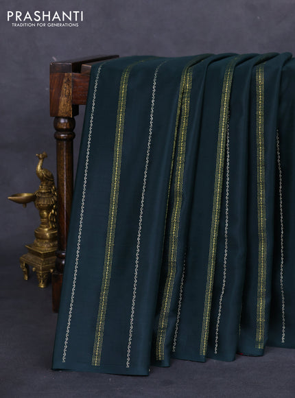 Pure mysore silk saree peacock green and pink with silver & gold zari weaves in borderless style