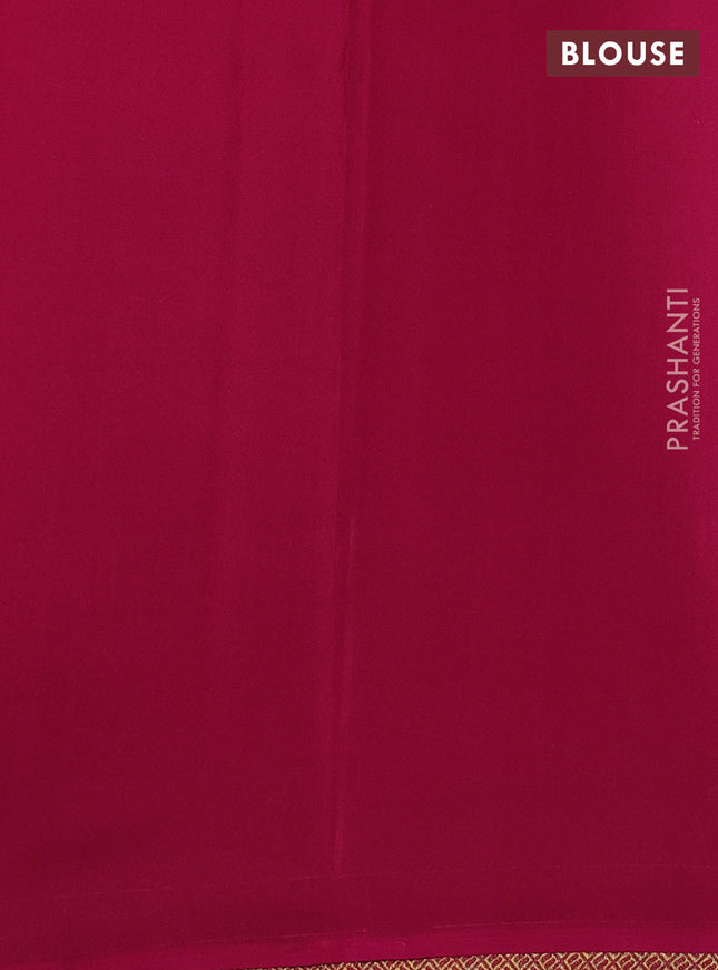 Pure mysore silk saree peacock green and pink with silver & gold zari weaves in borderless style