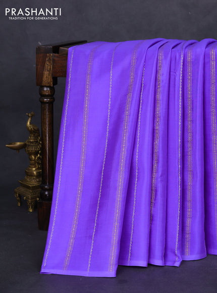 Pure mysore silk saree lavender and deep purple with allover zari stripes pattern in borderless style