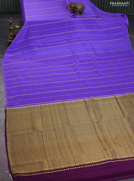 Pure mysore silk saree lavender and deep purple with allover zari stripes pattern in borderless style