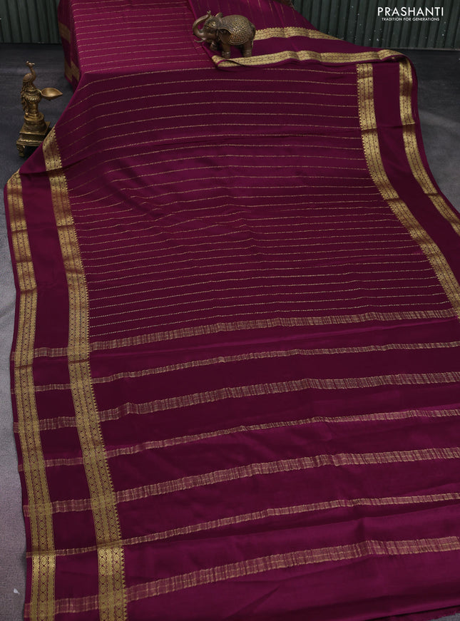 Pure mysore silk saree wine shade with allover zari stripes pattern and rettapet zari woven border