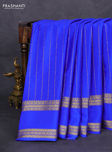 Pure mysore silk saree royal blue with allover zari stripes pattern and rettapet zari woven border