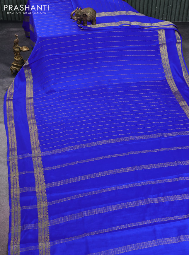 Pure mysore silk saree royal blue with allover zari stripes pattern and rettapet zari woven border