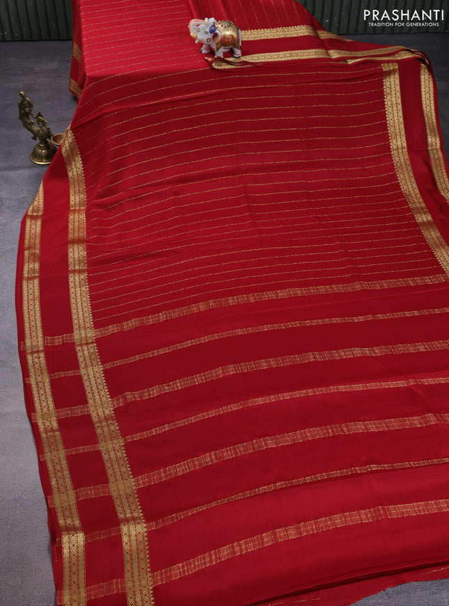 Pure mysore silk saree maroon with allover zari stripes pattern and rettapet zari woven border