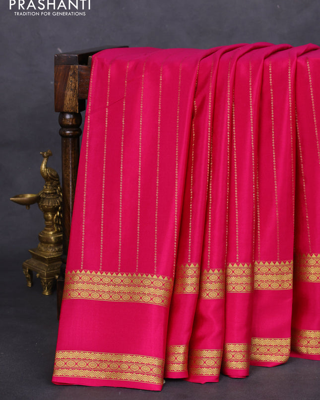 Pure mysore silk saree pink with allover zari stripes pattern and rettapet zari woven border