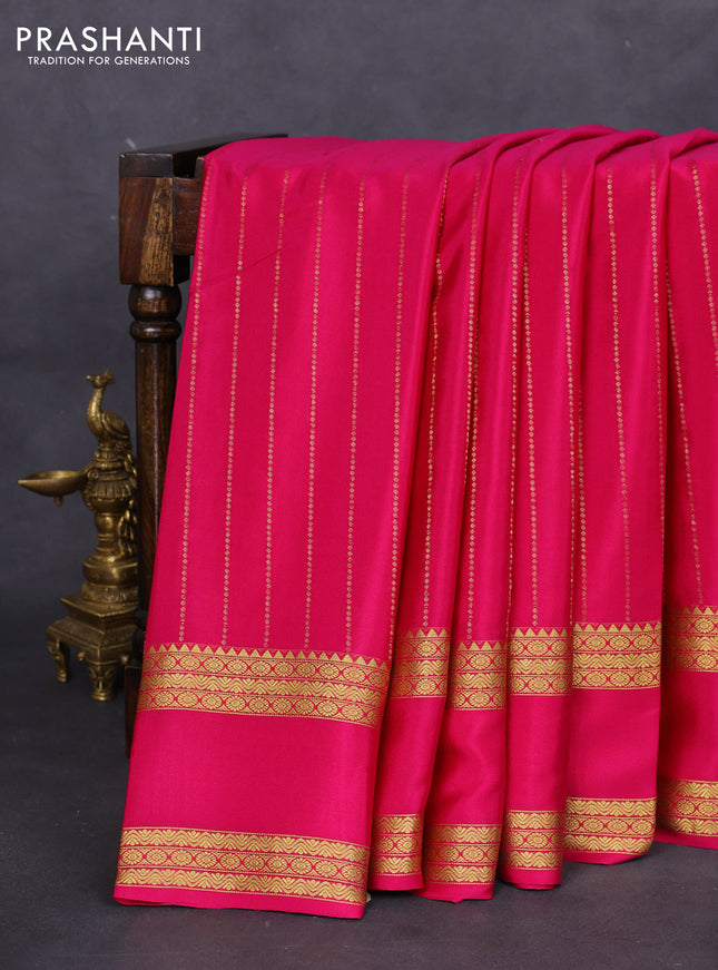 Pure mysore silk saree pink with allover zari stripes pattern and rettapet zari woven border
