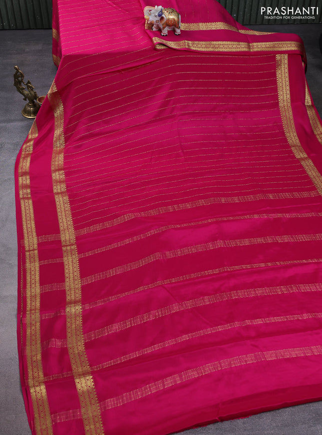 Pure mysore silk saree pink with allover zari stripes pattern and rettapet zari woven border