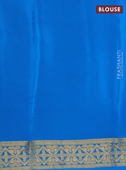 Pure mysore silk saree peach pink and cs blue with allover zari checks & buttas and long rich zari woven border