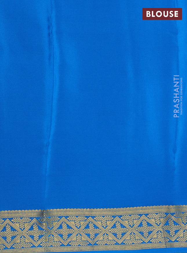Pure mysore silk saree peach pink and cs blue with allover zari checks & buttas and long rich zari woven border