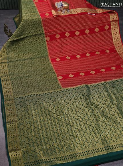 Pure mysore silk saree red and green with allover zari checks & buttas and long rich zari woven border