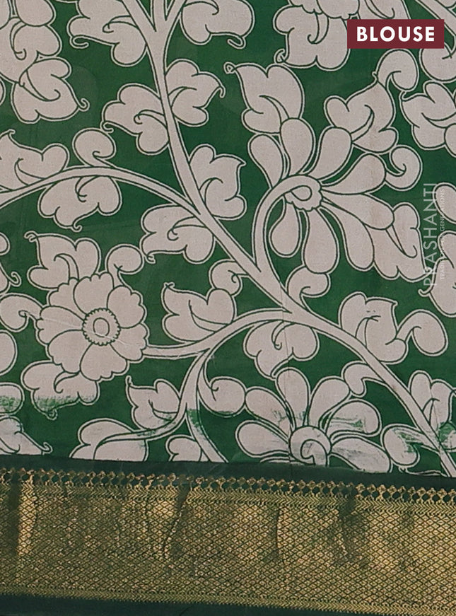 Kalamkari semi silk saree beige and green with allover prints and zari woven border