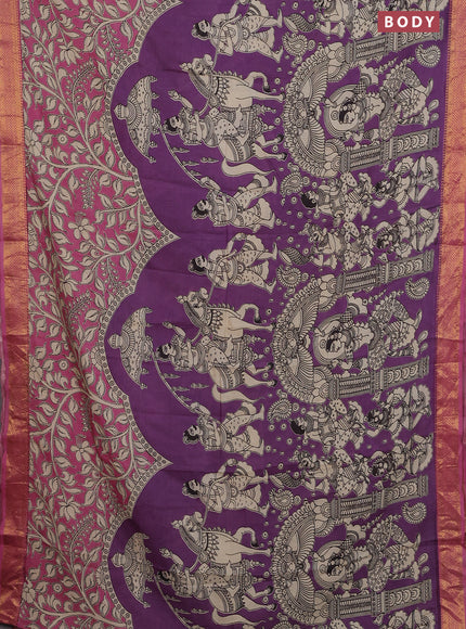 Kalamkari semi silk saree purple and pink shade with allover prints and zari woven border