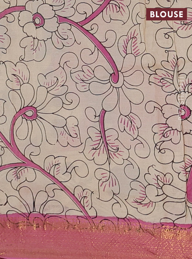 Kalamkari semi silk saree purple and pink shade with allover prints and zari woven border