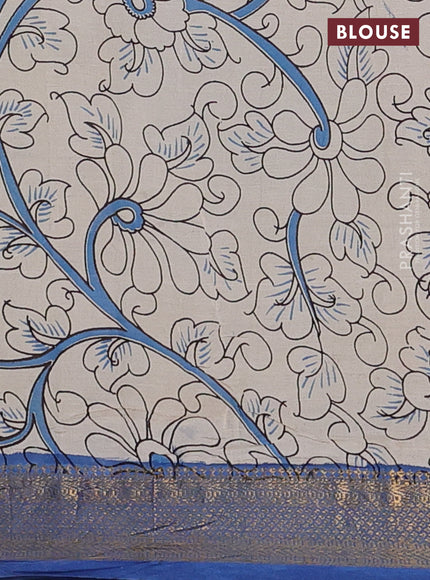 Kalamkari semi silk saree peacock blue and blue with allover prints and zari woven border