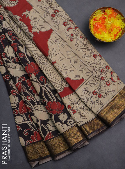 Kalamkari semi silk saree black with allover prints and zari woven border