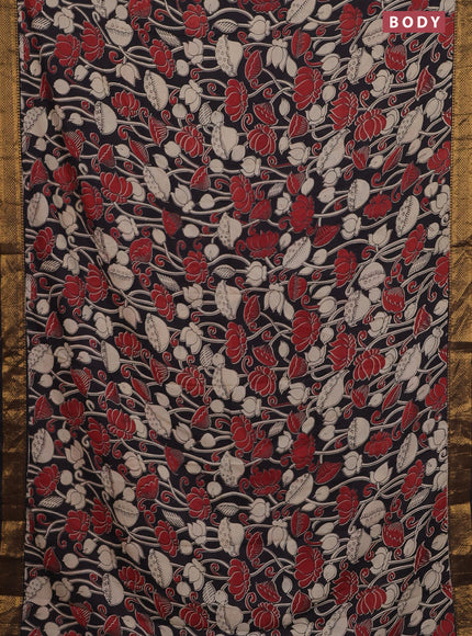 Kalamkari semi silk saree black with allover prints and zari woven border