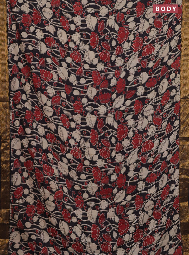 Kalamkari semi silk saree black with allover prints and zari woven border