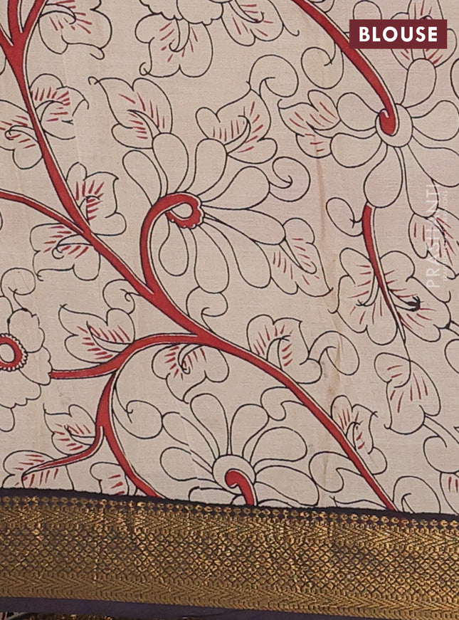 Kalamkari semi silk saree black with allover prints and zari woven border