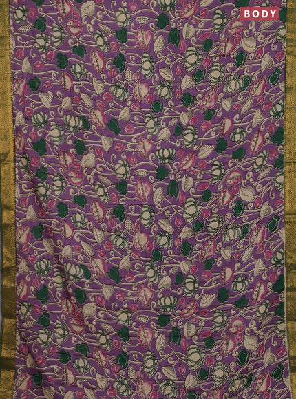 Kalamkari semi silk saree lavender and green with allover prints and zari woven border