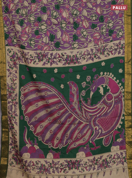 Kalamkari semi silk saree lavender and green with allover prints and zari woven border