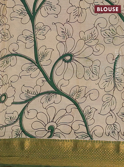 Kalamkari semi silk saree lavender and green with allover prints and zari woven border