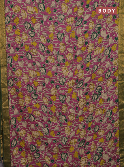 Kalamkari semi silk saree pink and green with allover prints and zari woven border
