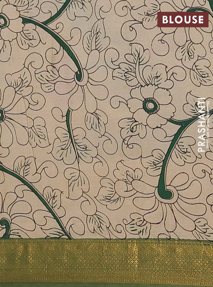 Kalamkari semi silk saree pink and green with allover prints and zari woven border