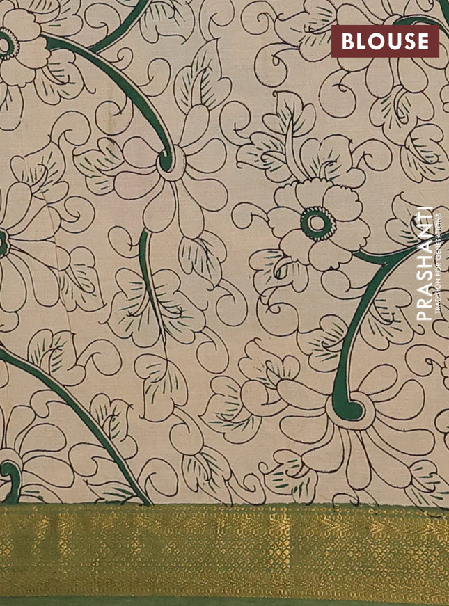 Kalamkari semi silk saree pink and green with allover prints and zari woven border