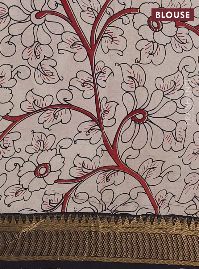 Kalamkari semi silk saree maroon and black with allover prints and zari woven border