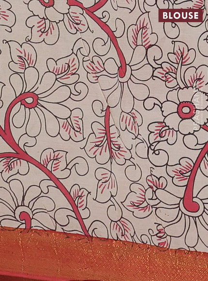 Kalamkari semi silk saree grey and maroon with allover prints and zari woven border