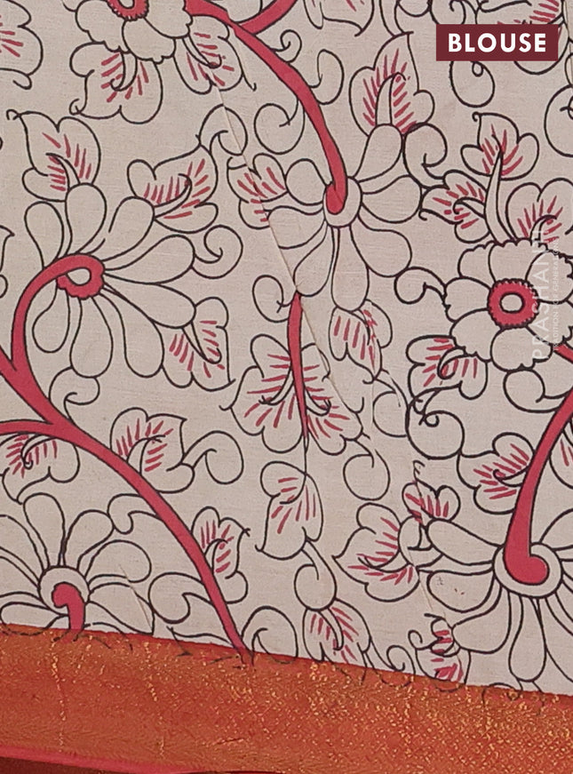 Kalamkari semi silk saree grey and maroon with allover prints and zari woven border