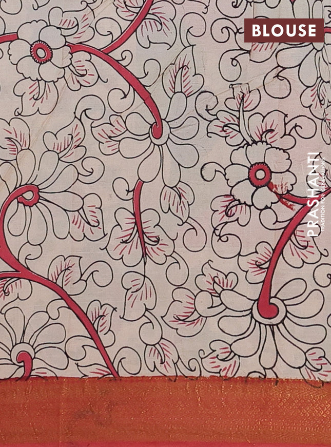 Kalamkari semi silk saree cs blue and maroon with allover prints and zari woven border