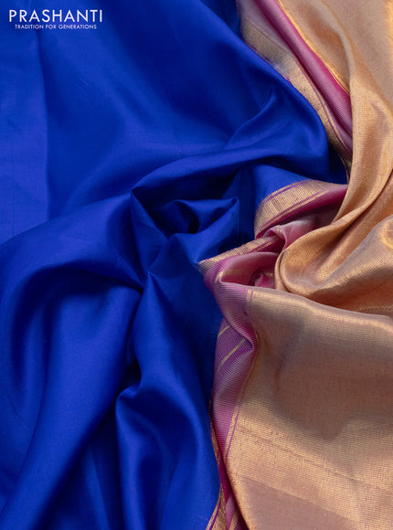 Pure gadwal silk saree royal blue and pastel pink with plain body and embroided butta border