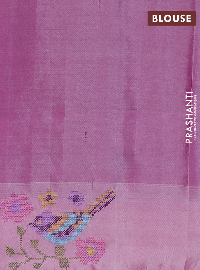 Pure gadwal silk saree royal blue and pastel pink with plain body and embroided butta border