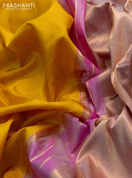 Pure gadwal silk saree mustard yellow and light pink with plain body and embroided butta border